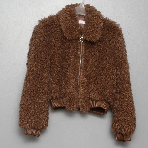 ASTR the label Phoenix Mocha faux shearling faux leather bomber jacket - Picture 1 of 5